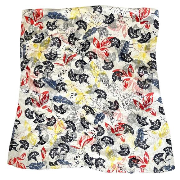 Galeries Lafayette Colorful Leaf-Print Lightweight Silk Long Rectangle Scarf - Picture 2 of 6